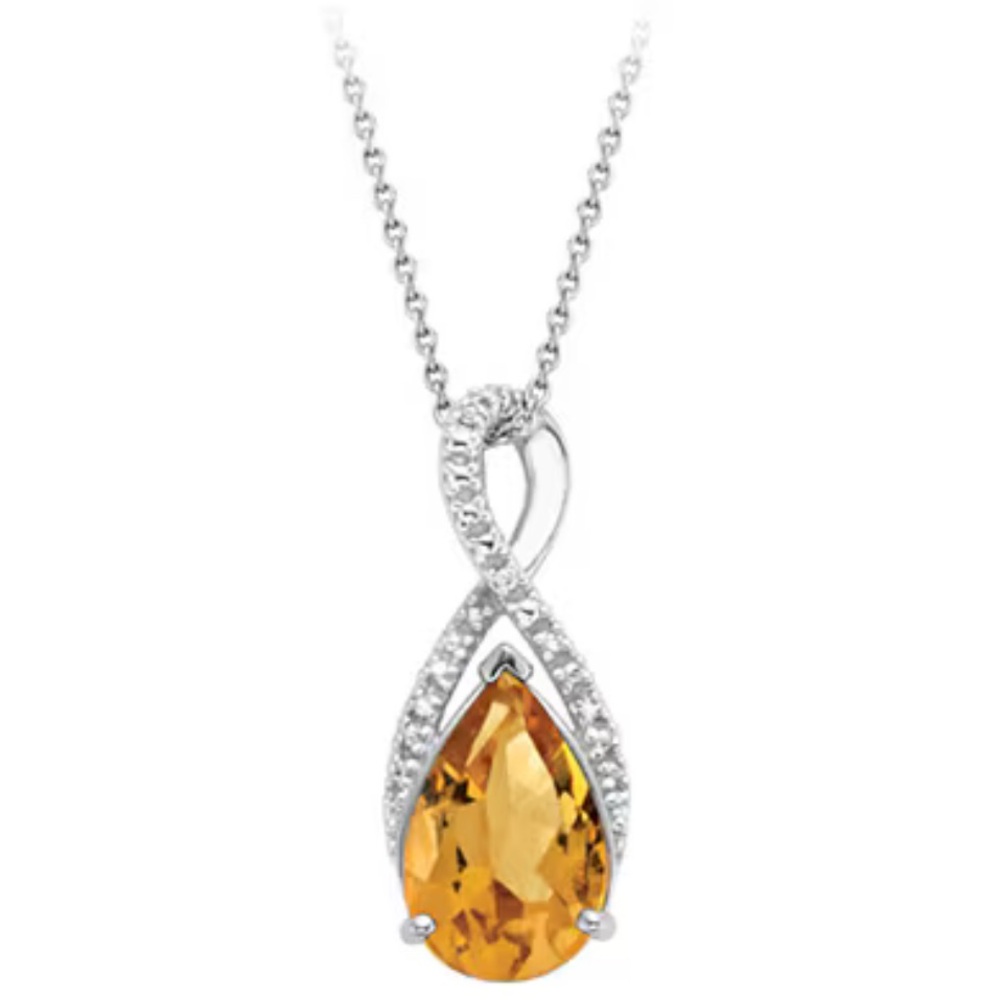 Citrine and Diamond Accented Pendant in Sterling Silver 925